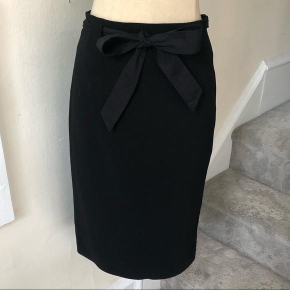 Ralph Lauren Black Label Stretch Wool Bow Belted Pencil Skirt EUC Size 4